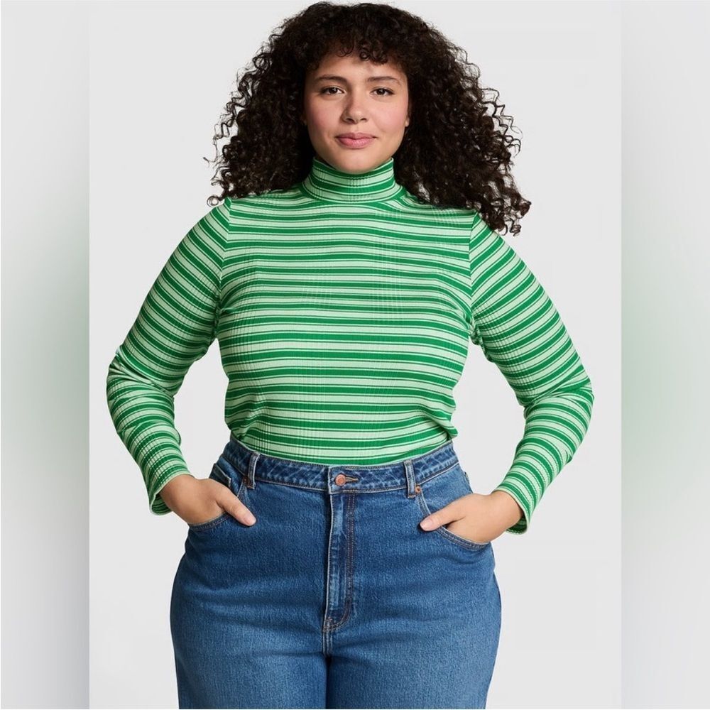 PINK Victoria's Secret Green Striped Long Sleeve Top